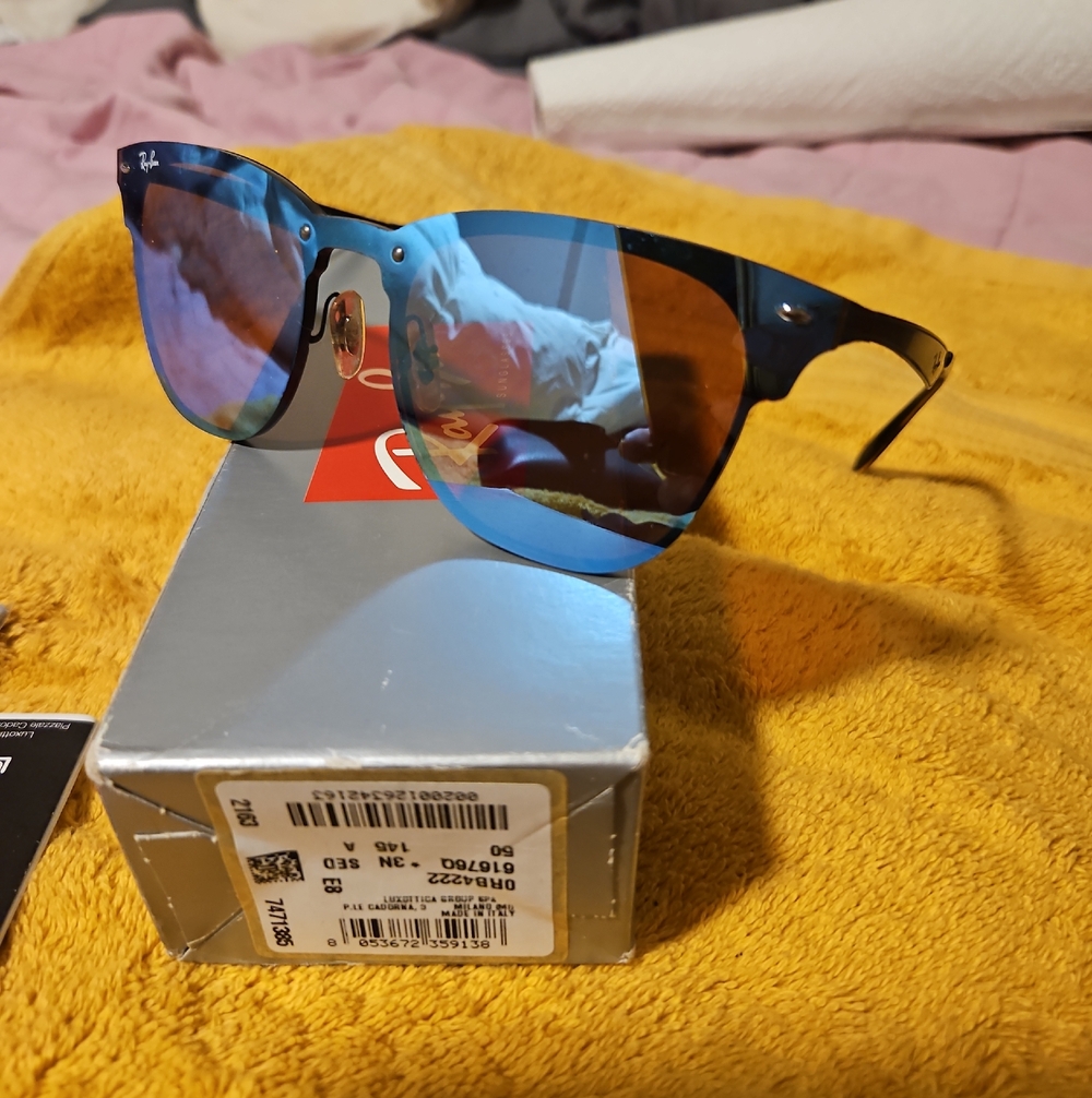 Ray-Ban Black Frame Sunglasses with Blue Mirrored Lenses RB3576N  NEW ITALY